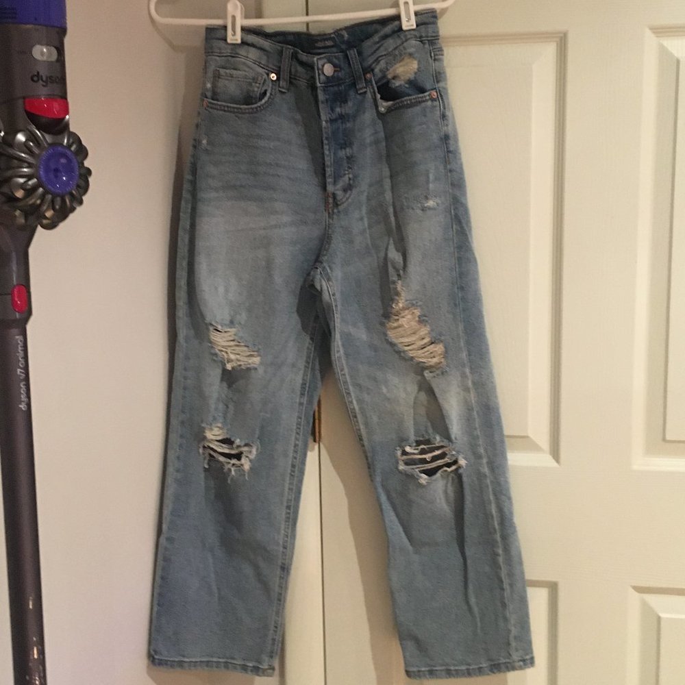 blue straight jeans with rips